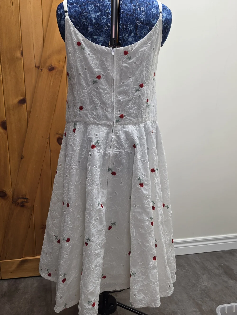White Eyelet Midi Circle Dress with Cherry Embroidery - Picture 2 of 5